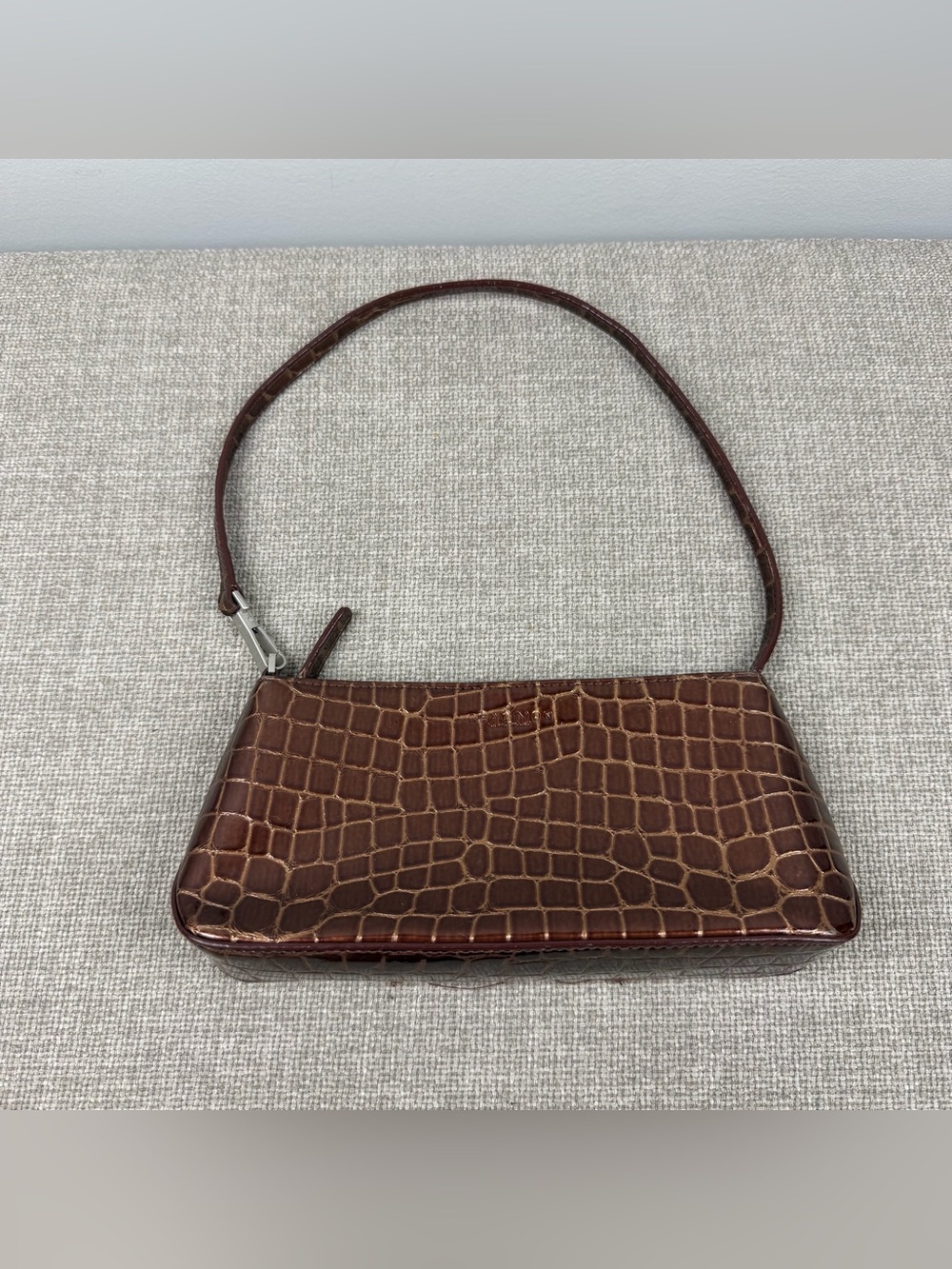 VTG Y2K Kenneth Cole Brown Crocodile Embossed Faux Leather Shoulder Bag Purse